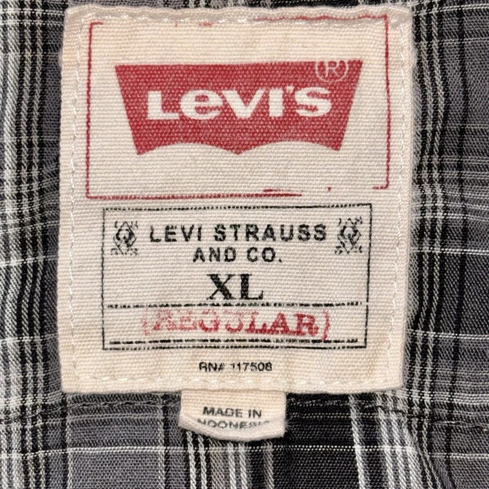 VTG 1980s 80s Levis Western Shirt Pearl Snap Plaid Long Sleeve‎ Sz XL RN117508